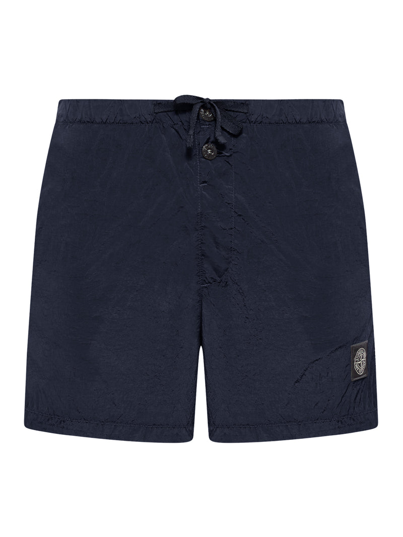 Stone Island Men Navy Blue Compass Logo Swimsuit