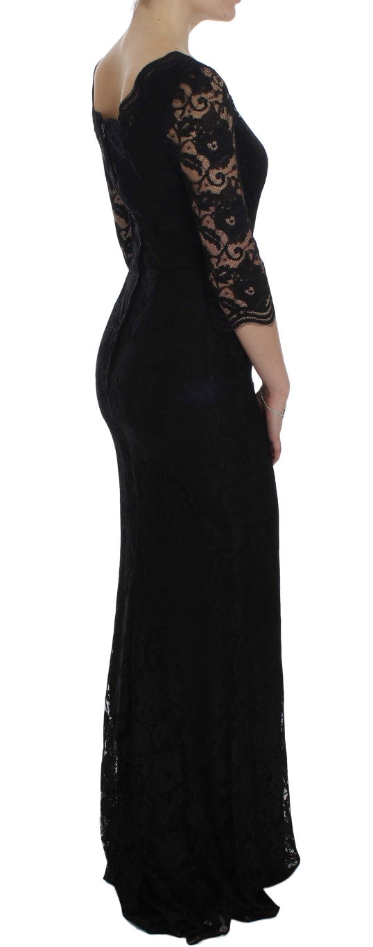 Dolce & Gabbana Elegant Black Floral Lace Maxi Women's Dress