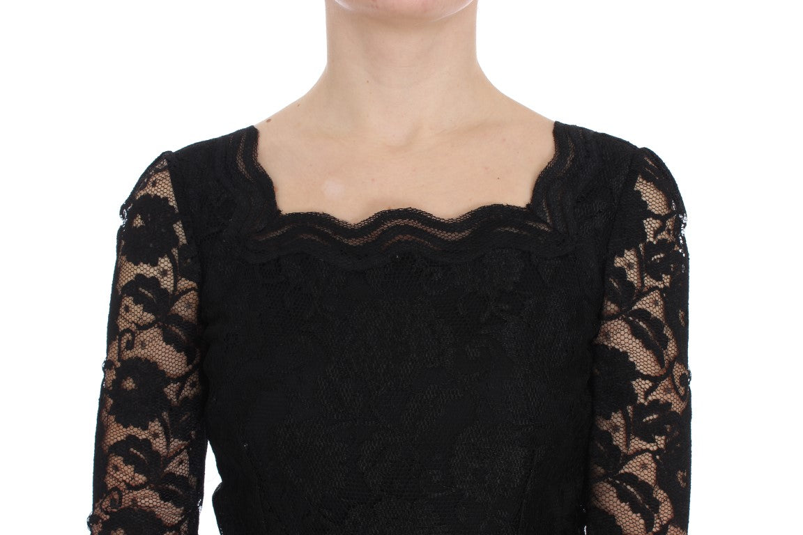 Dolce & Gabbana Elegant Black Floral Lace Maxi Women's Dress