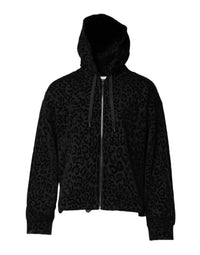 Dolce & Gabbana Black Leopard Full Zip Hooded Sweatshirt Men's Sweater