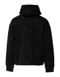 Dolce & Gabbana Black Leopard Full Zip Hooded Sweatshirt Men's Sweater