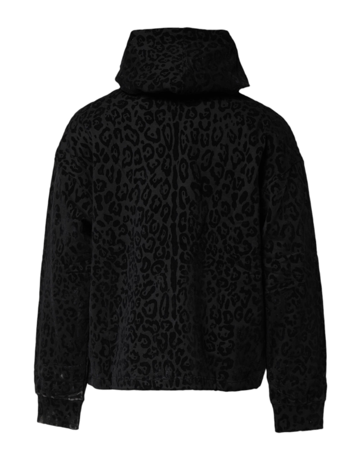 Dolce & Gabbana Black Leopard Full Zip Hooded Sweatshirt Men's Sweater