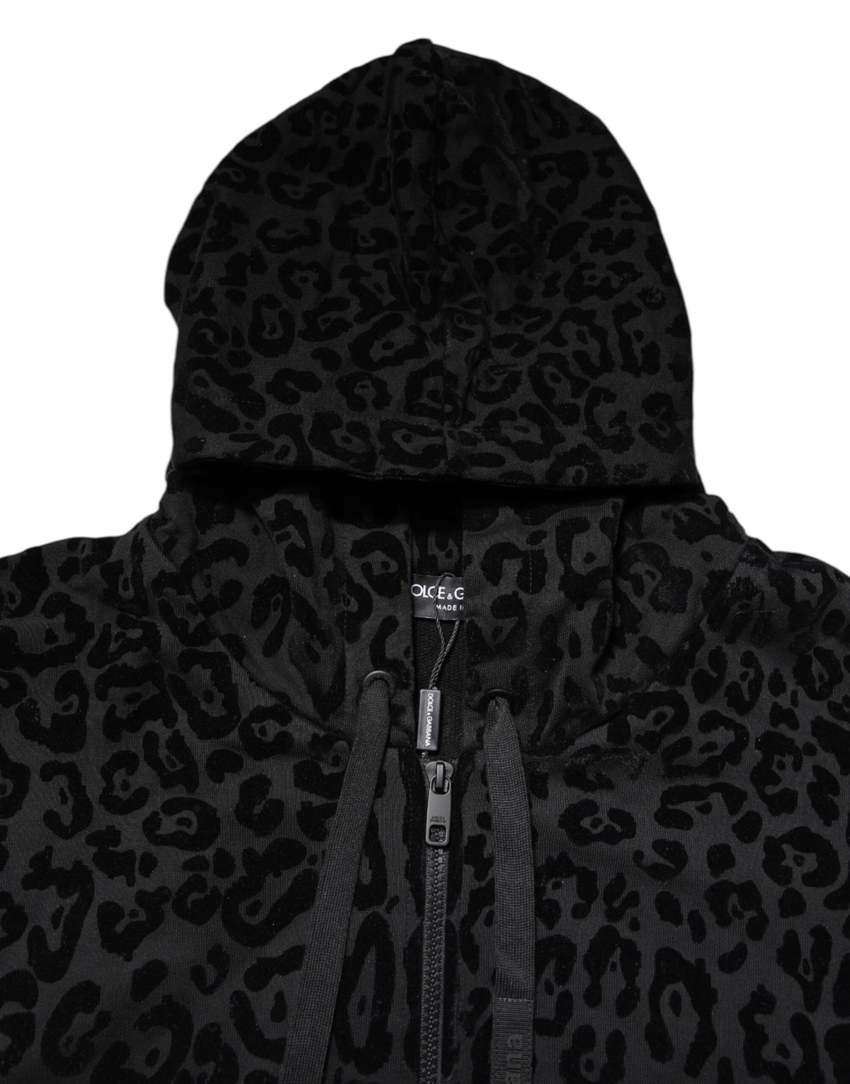 Dolce & Gabbana Black Leopard Full Zip Hooded Sweatshirt Men's Sweater