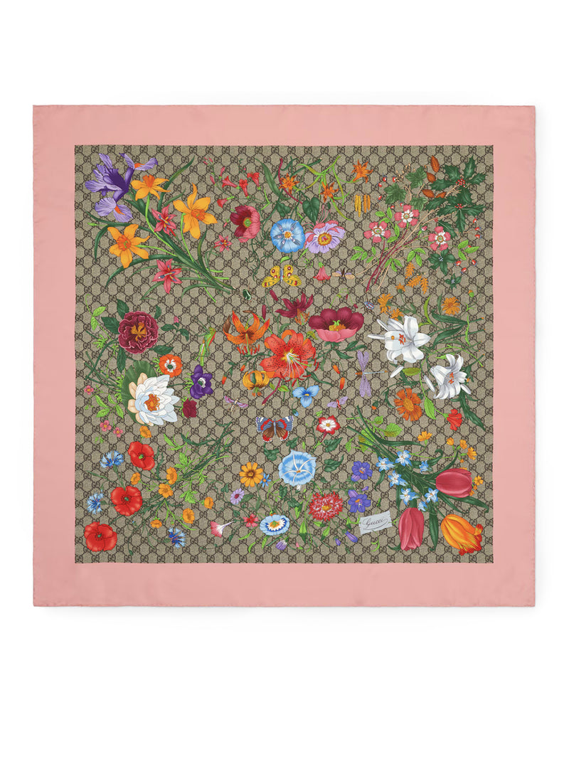 Gucci Women Silk Twill Scarf With Flora Print