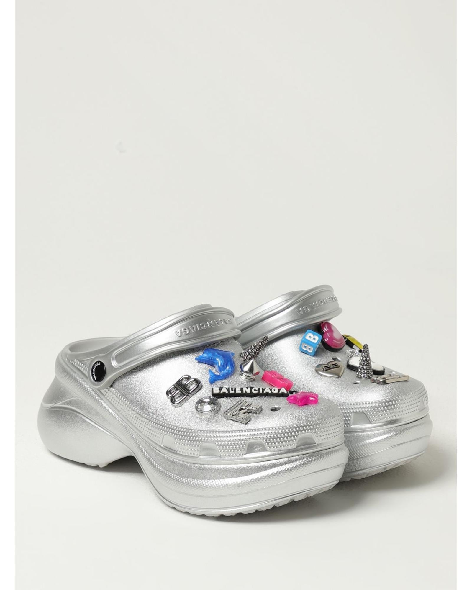 Balenciaga Hard Crocs Platform Clogs Women Silver All Shoes