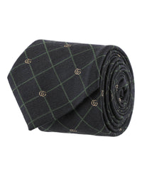 Gucci Mens Double G And Check Silk Jacquard Tie
