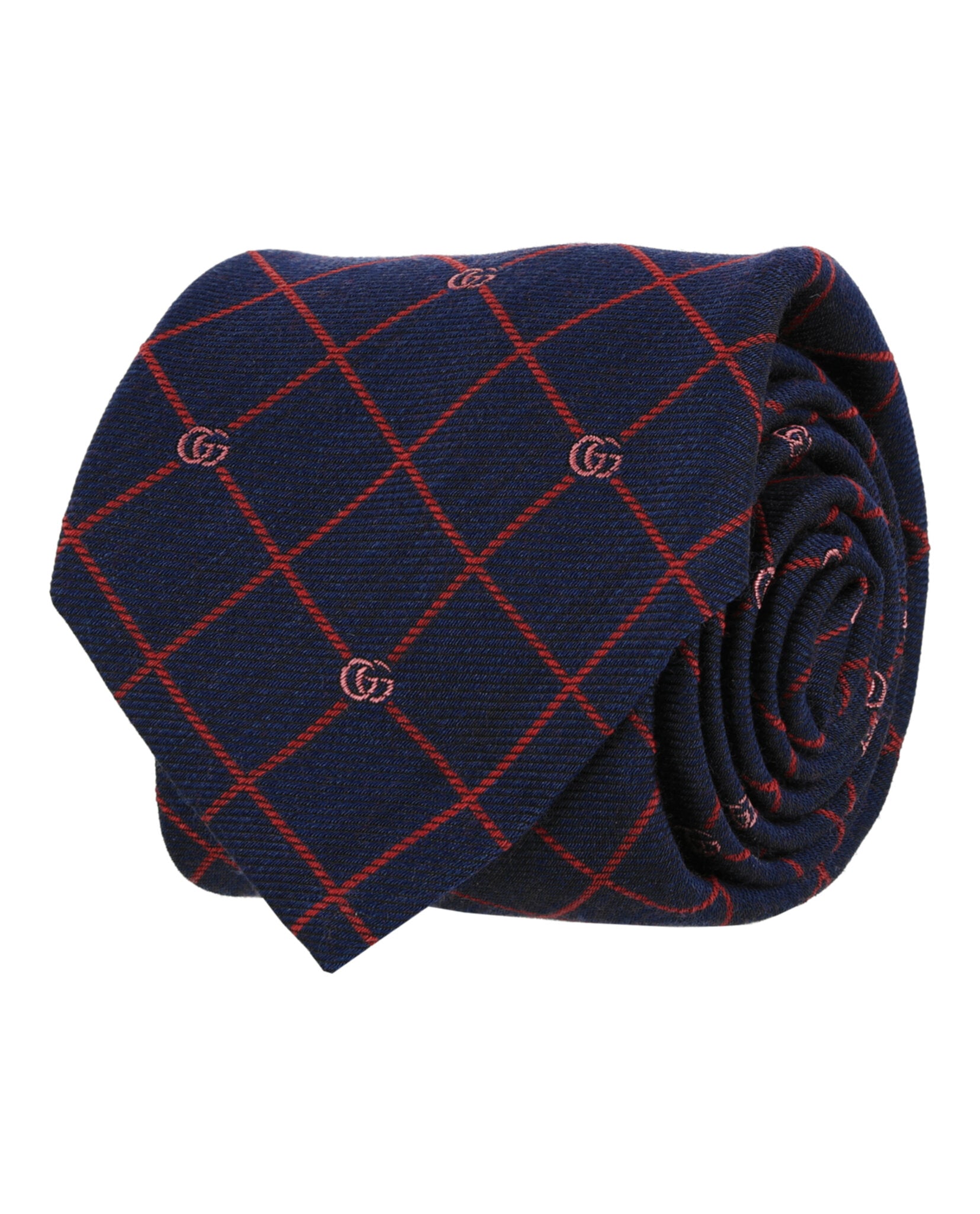 Gucci Mens Double G and Check Silk Jacquard Tie