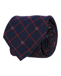 Gucci Mens Double G and Check Silk Jacquard Tie