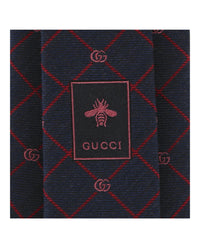 Gucci Mens Double G and Check Silk Jacquard Tie
