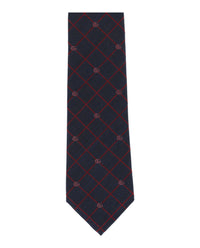 Gucci Mens Double G and Check Silk Jacquard Tie