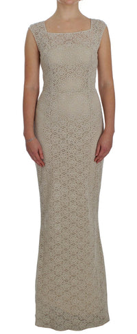 Dolce & Gabbana Beige Ricamo Cutout Cotton Sheath Women's Dress