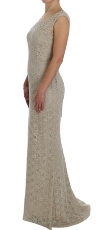 Dolce & Gabbana Beige Ricamo Cutout Cotton Sheath Women's Dress