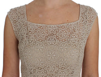 Dolce & Gabbana Beige Ricamo Cutout Cotton Sheath Women's Dress