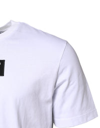Dolce & Gabbana White Cotton Logo Patch Crew Neck Men's T-shirt