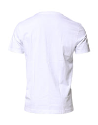 Dolce & Gabbana White Cotton Logo Patch Crew Neck Men's T-shirt