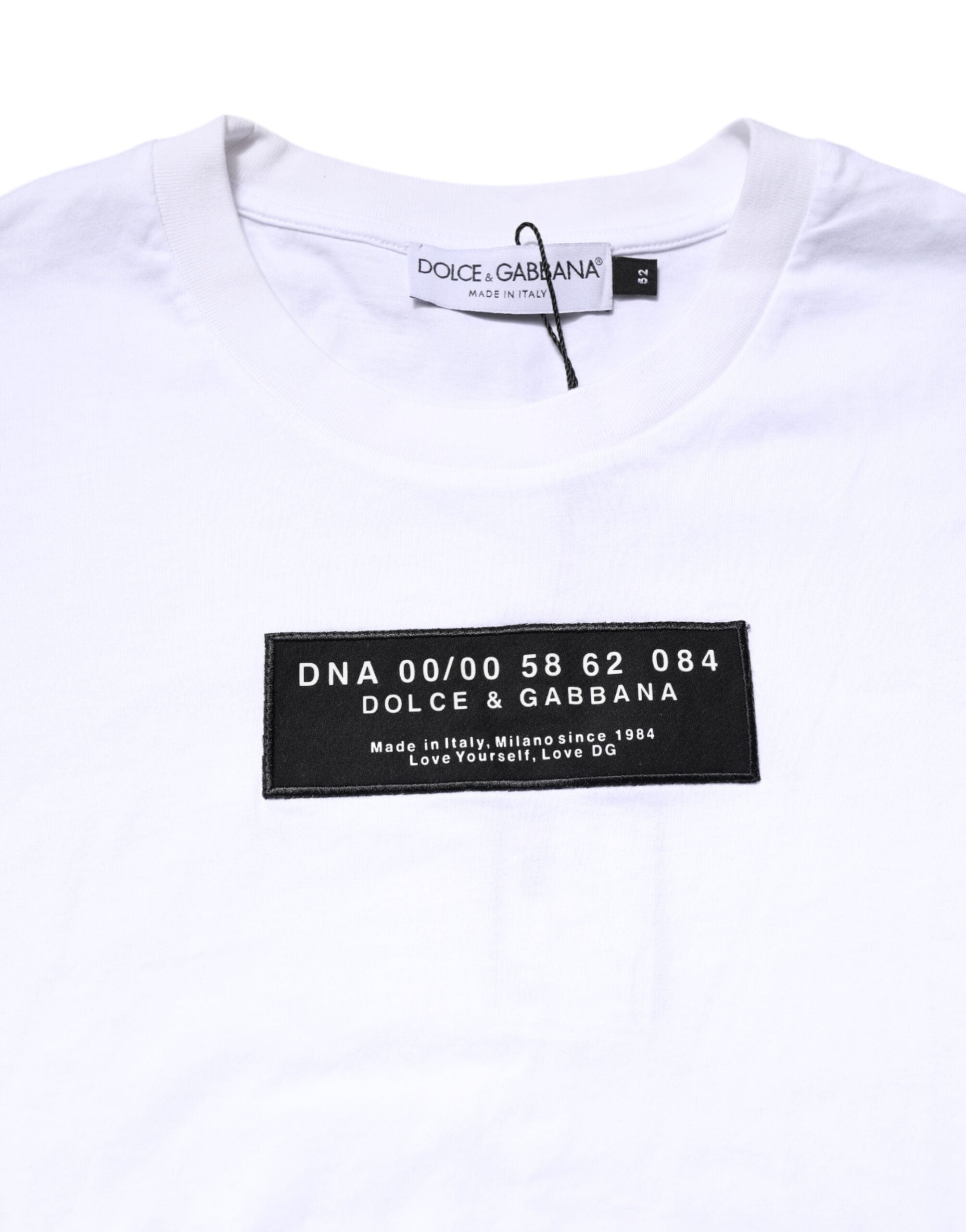 Dolce & Gabbana White Cotton Logo Patch Crew Neck Men's T-shirt