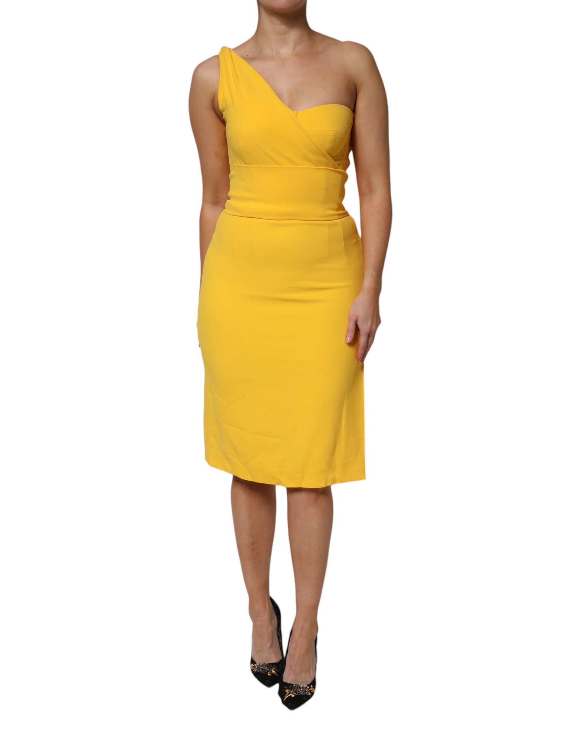 Dolce & Gabbana Yellow One Shoulder Side Slit Midi Women's Dress