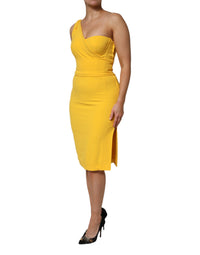 Dolce & Gabbana Yellow One Shoulder Side Slit Midi Women's Dress