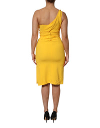 Dolce & Gabbana Yellow One Shoulder Side Slit Midi Women's Dress