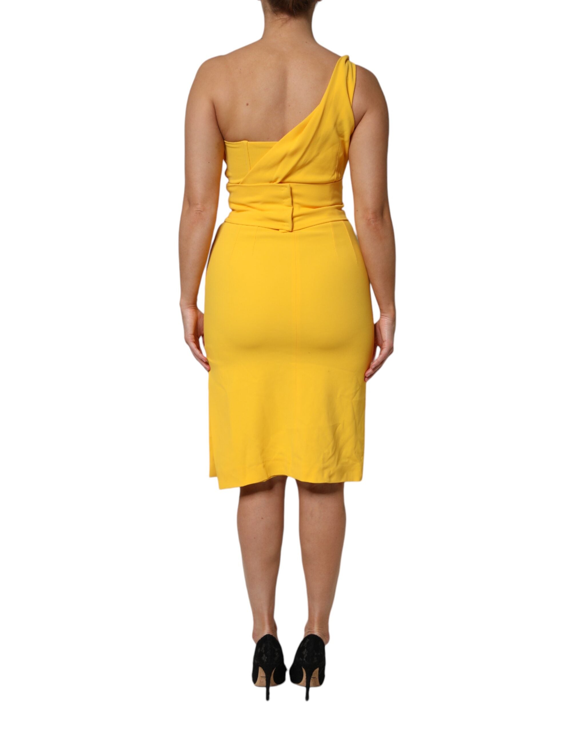 Dolce & Gabbana Yellow One Shoulder Side Slit Midi Women's Dress