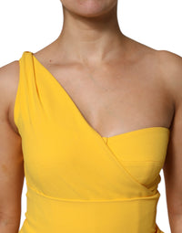 Dolce & Gabbana Yellow One Shoulder Side Slit Midi Women's Dress