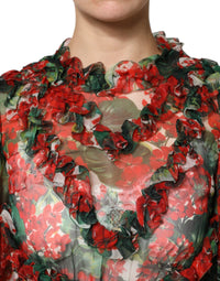 Dolce & Gabbana Multicolor Ruffle Floral Long Sleeves Women's Dress
