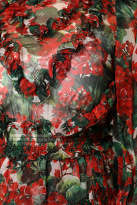 Dolce & Gabbana Multicolor Ruffle Floral Long Sleeves Women's Dress