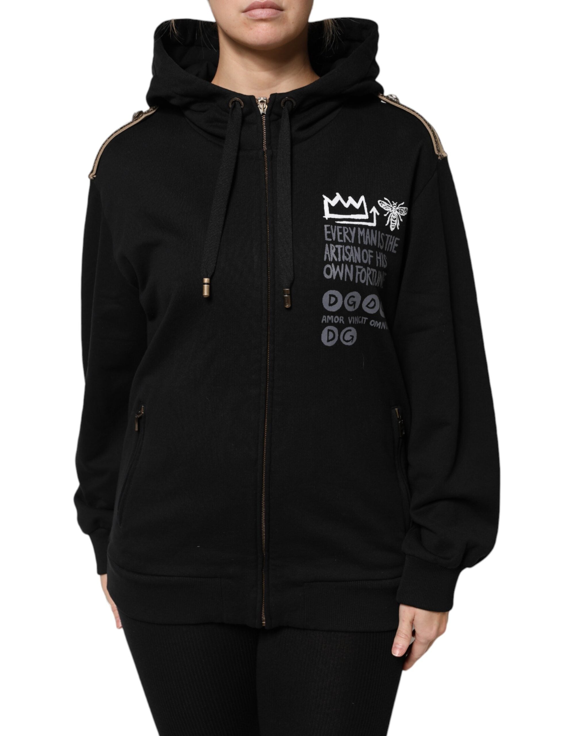 Dolce & Gabbana Dolce & Gabbana Black Logo Hooded Full Zip Sweatshirt Women's Jacket