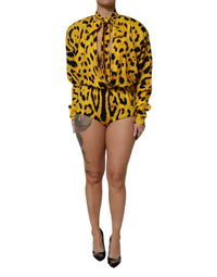 Dolce & Gabbana Yellow Leopard Long Sleeves Jumpsuit Women's Dress