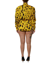 Dolce & Gabbana Yellow Leopard Long Sleeves Jumpsuit Women's Dress