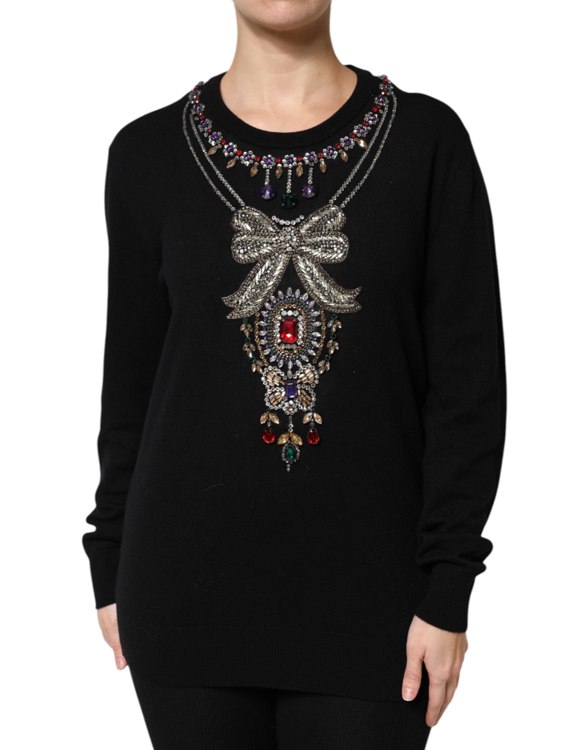 Dolce & Gabbana Black Cashmere Crystal Embellished Women's Sweater
