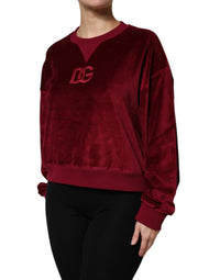 Dolce & Gabbana Red Cotton Velvet Crew Neck Pullover Women's Sweater