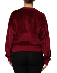 Dolce & Gabbana Red Cotton Velvet Crew Neck Pullover Women's Sweater