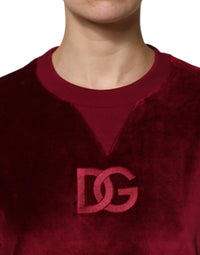 Dolce & Gabbana Red Cotton Velvet Crew Neck Pullover Women's Sweater
