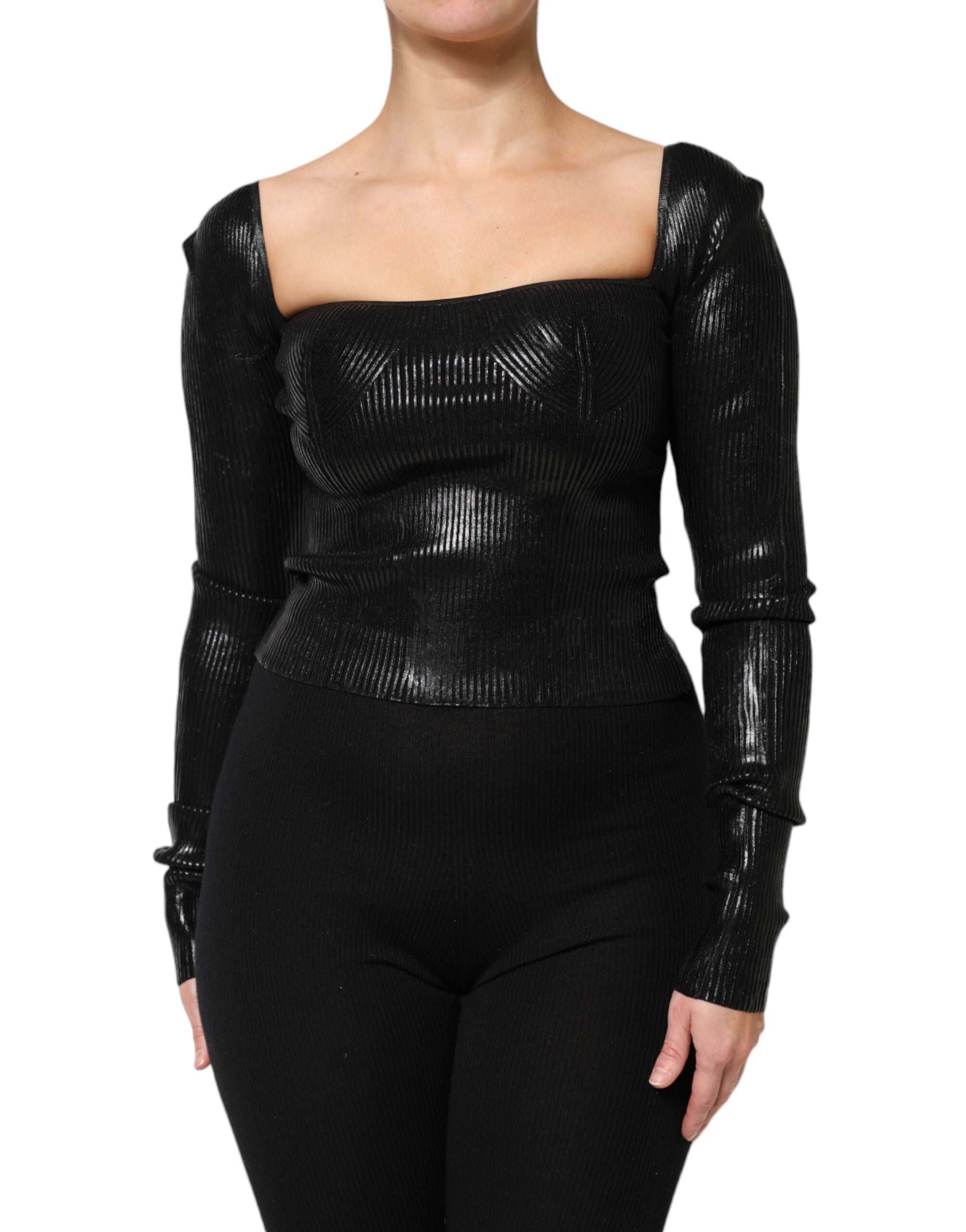 Dolce & Gabbana Black Viscose Long Sleeves Fitted Blouse Women's Top