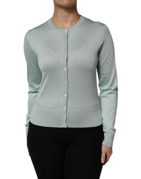 Dolce & Gabbana Light Green Silk Button Down Cardigan Women's Sweater