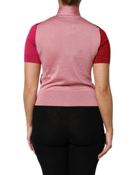 Dolce & Gabbana Pink Short Sleeves Buttoned Ascot Collar Women's Top