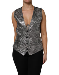 Dolce & Gabbana Dolce & Gabbana Silver Floral Jacquard Sleeveless Vest Women's Top
