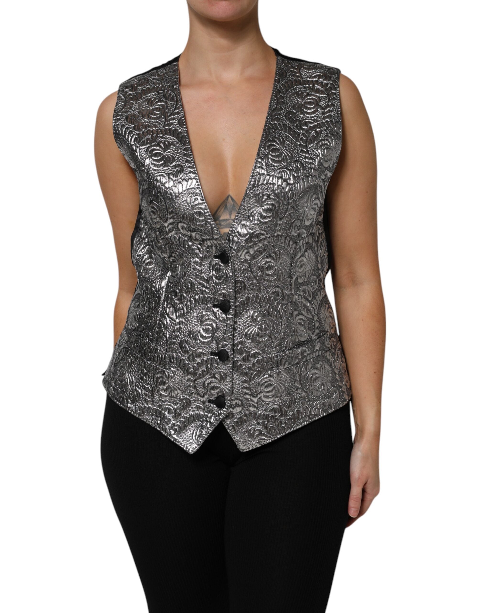 Dolce & Gabbana Dolce & Gabbana Silver Floral Jacquard Sleeveless Vest Women's Top