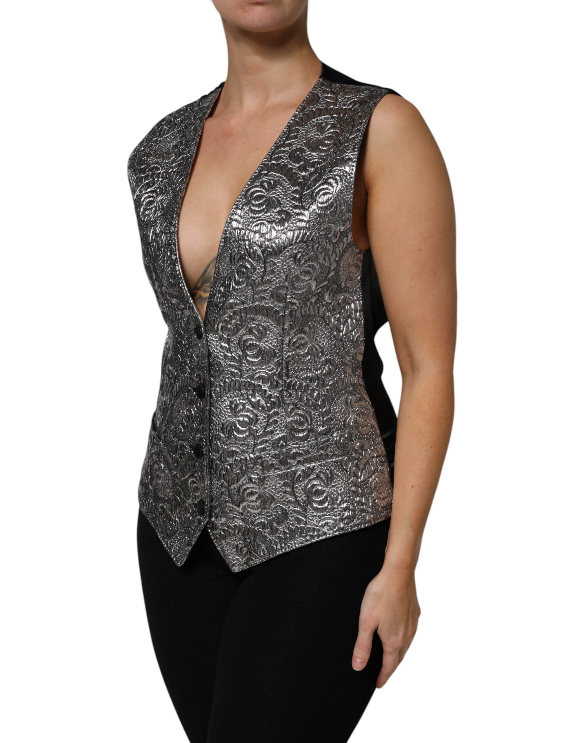 Dolce & Gabbana Dolce & Gabbana Silver Floral Jacquard Sleeveless Vest Women's Top