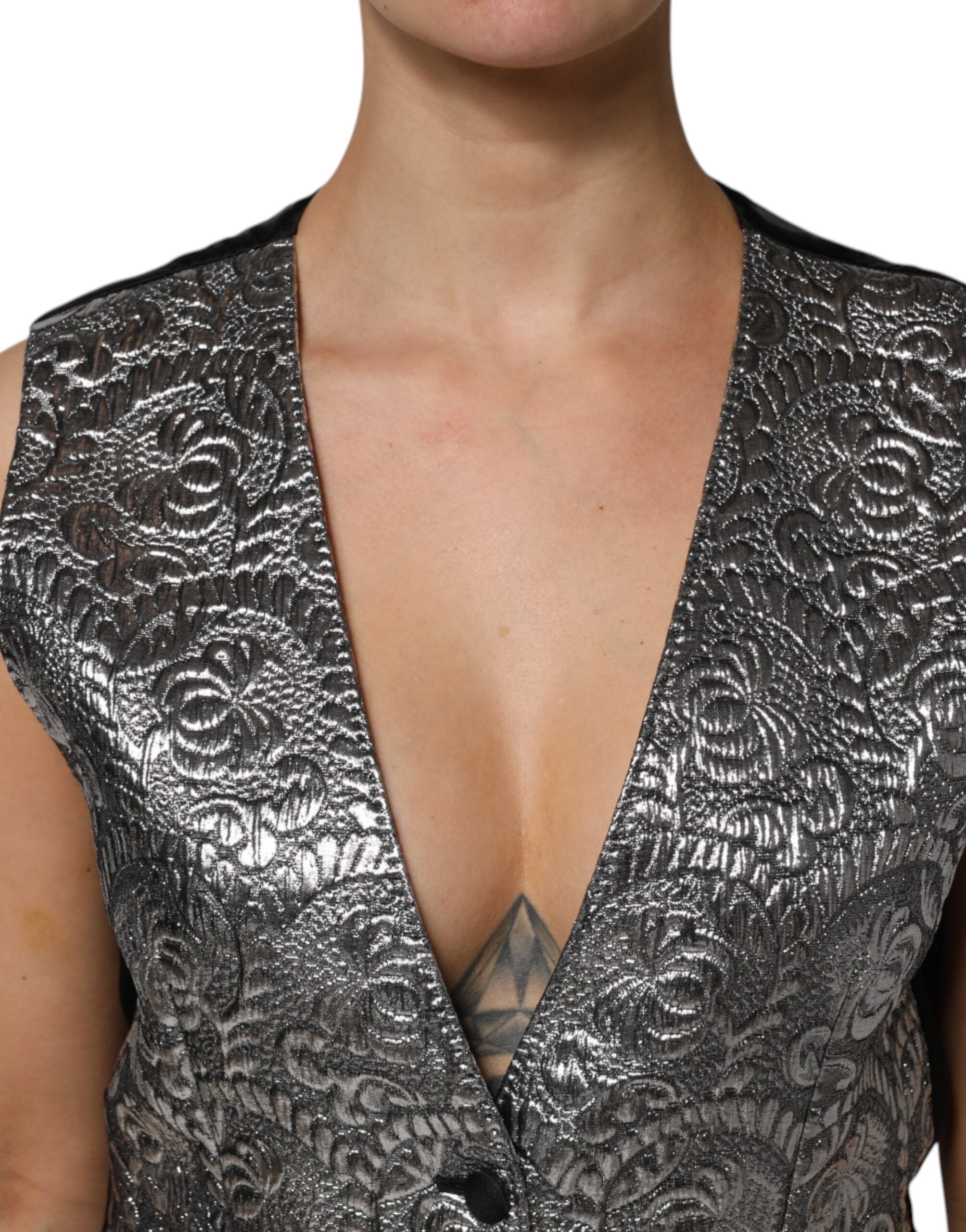 Dolce & Gabbana Dolce & Gabbana Silver Floral Jacquard Sleeveless Vest Women's Top