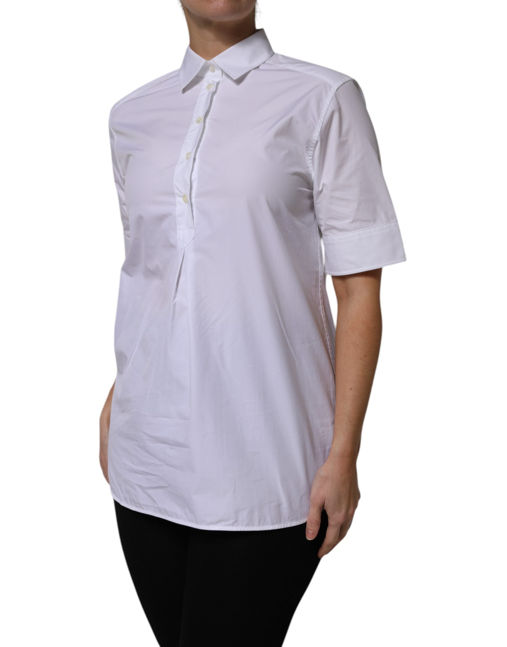 Dolce & Gabbana White Cotton Short Sleeves Collared Polo Women's Top