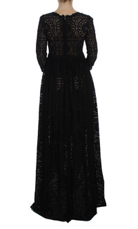 Dolce & Gabbana Black Ricamo Knitted Full Length Maxi Women's Dress