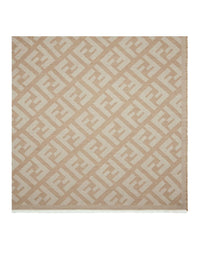 Fendi Women Ff Shawl In Beige Wool And Cashmere