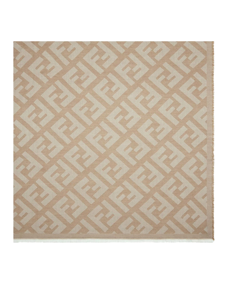Fendi Women Ff Shawl In Beige Wool And Cashmere