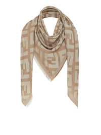 Fendi Women Ff Shawl In Beige Wool And Cashmere