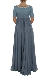 Dolce & Gabbana Blue Silk Crystal Sheath Gown Ball Women's Dress