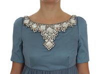 Dolce & Gabbana Blue Silk Crystal Sheath Gown Ball Women's Dress