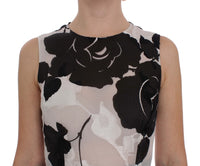 Dolce & Gabbana Black White Floral Silk Sheath Gown Women's Dress