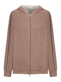 Brunello Cucinelli Women Cotton And Silk Interlock Topwear With Hood And Precious Stripe